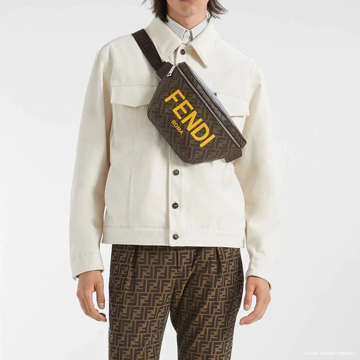 Affordable HOT ROMA Logo In Fabric Bag FF Fendi Motif Brown Belt 0816